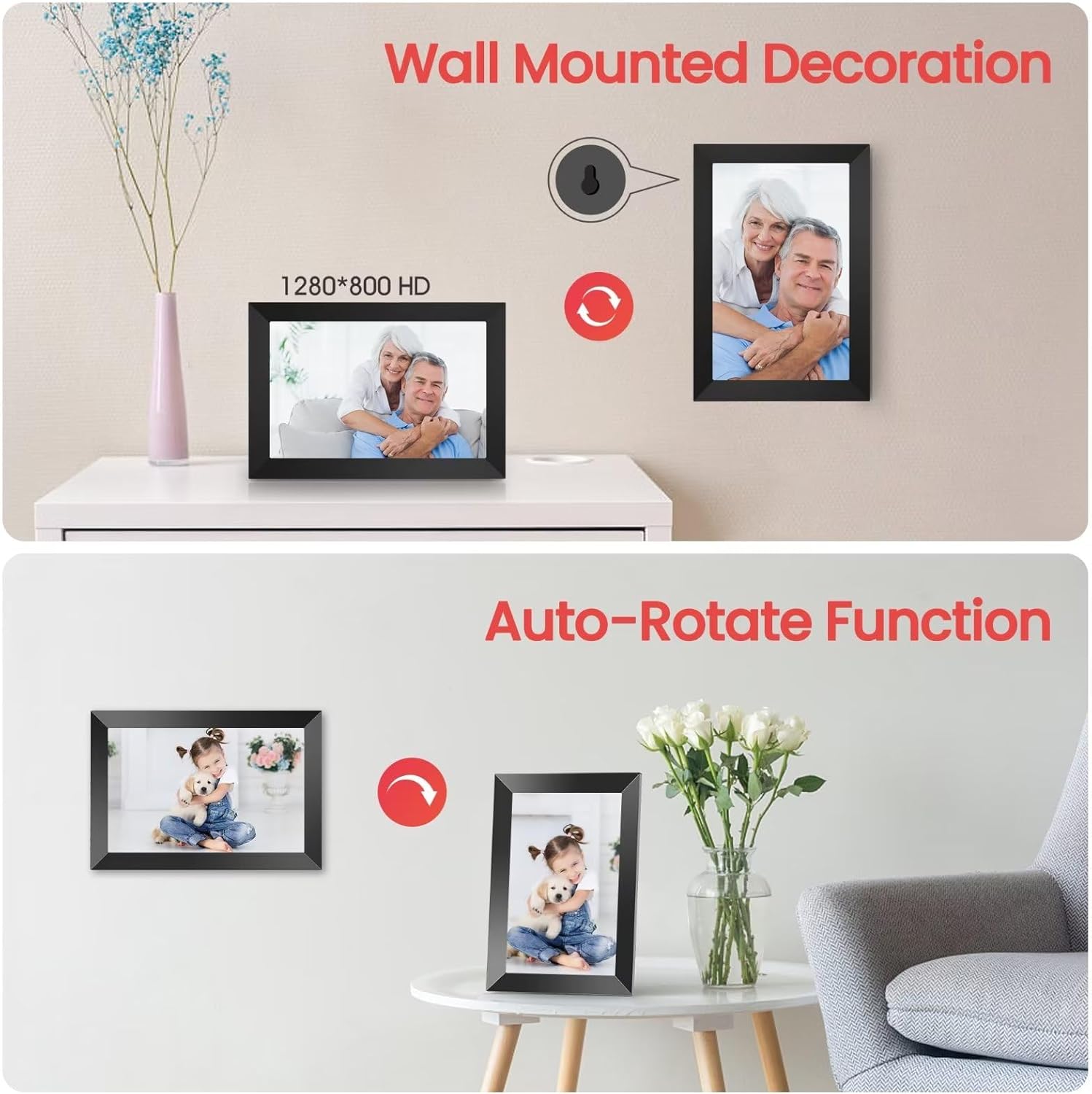 Frameo 10.1 Inch WiFi Digital Picture Frame, 1280x800 HD IPS Touch Screen Photo Frame Electronic, 32GB Memory, Auto-Rotate, Wall Mountable, Share Photos/Videos Instantly via Frameo App from Anywhere - Image 7